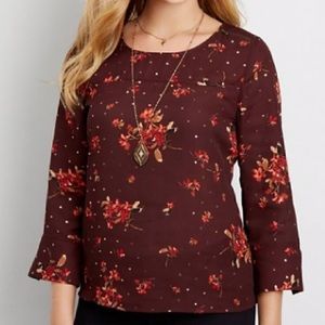 Maurice’s Womens Medium 3/4 Sleeve Burgundy Patterned Blouse